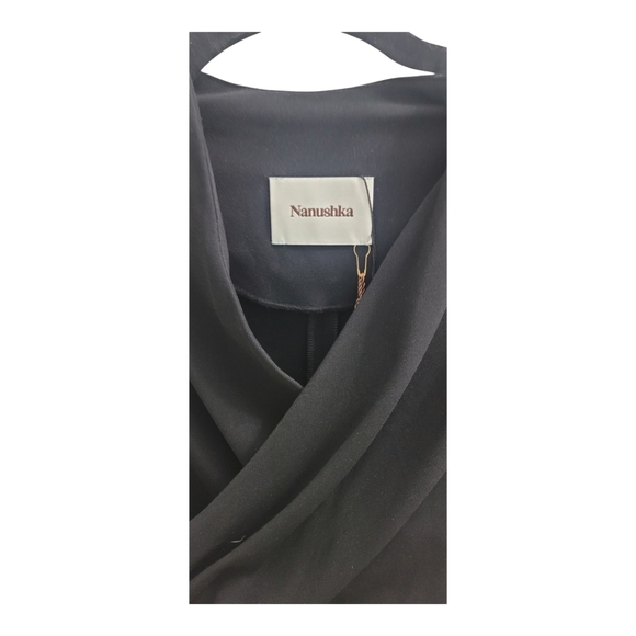 Nanushka Black Ruched Asymmetrical Wrap Top Size 10 Black (Runs Small 8) - Picture 4 of 9